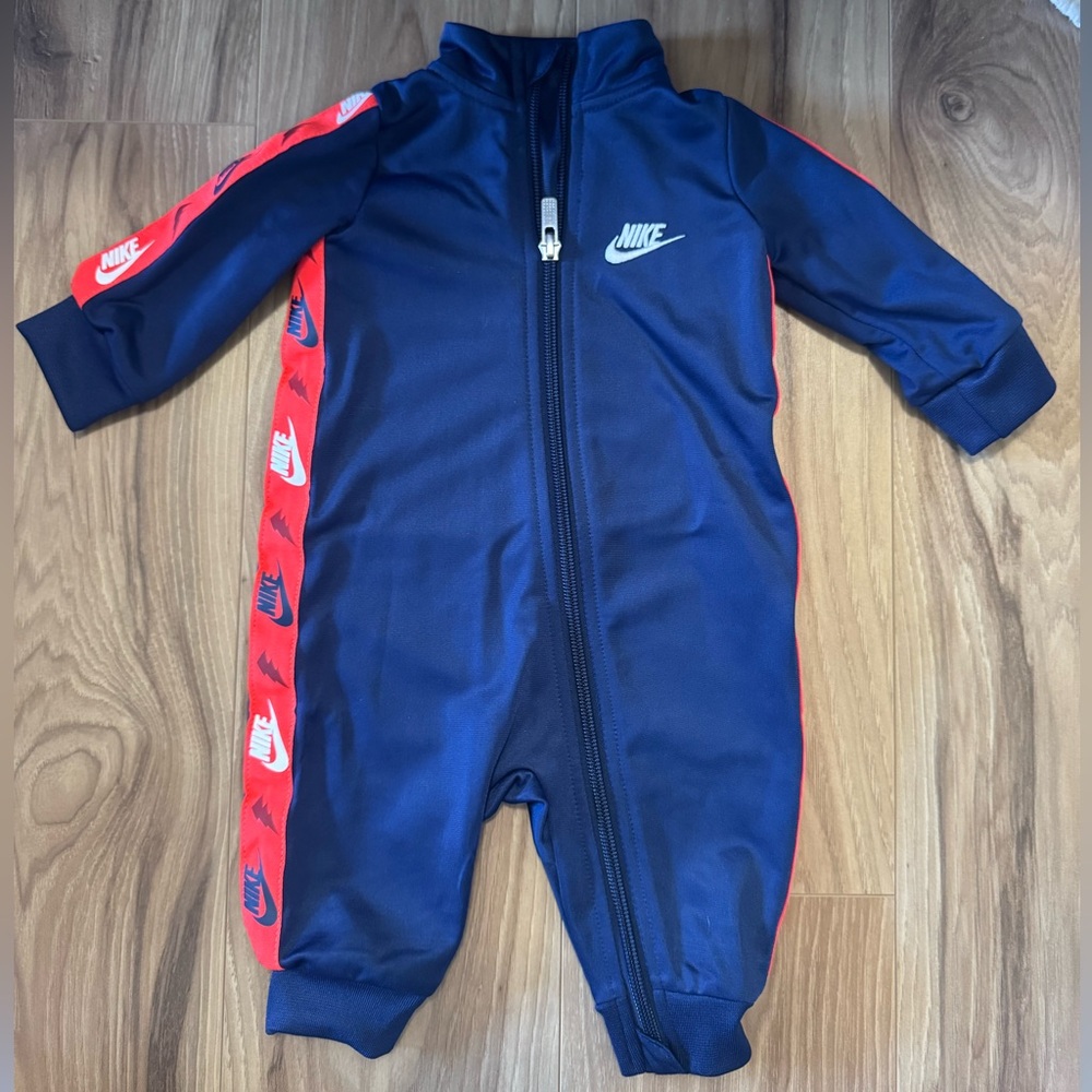 Nike Infant Baby Boy’s Navy Orange One Piece Zip Tracksuit Outfit NWOT 3 months